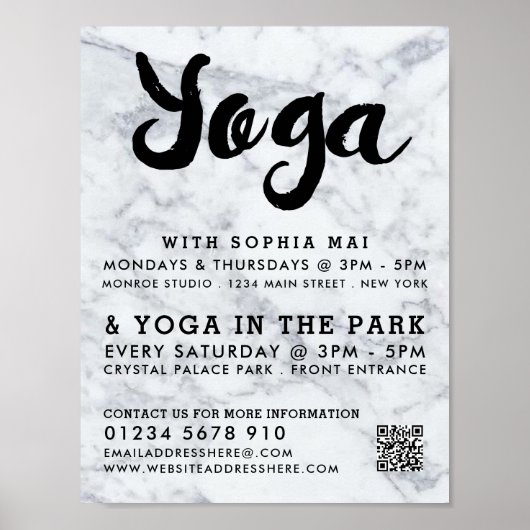 Trendy Modern Marble Yoga Class Adverteren Poster (Voorkant)