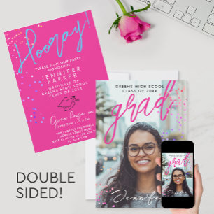 Trendy Modern Meisje Roze School College Afstudeer Aankondiging