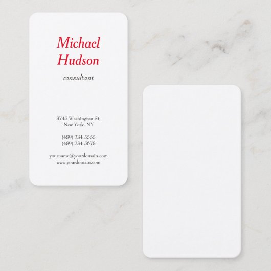 Trendy Modern Minimalist Professional Red White Visitekaartje (Voorkant / Achterkant)