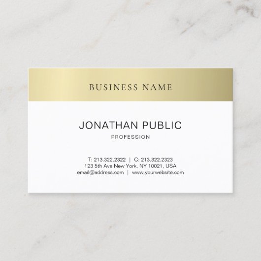 Trendy Modern Minimalistic Plain Gold Blik Elegant Visitekaartje (Voorkant)