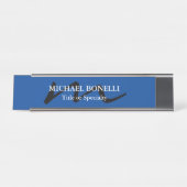 Trendy modern monogram initiaal professioneel blau bureau naambordje (Voorkant)