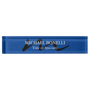 Trendy modern monogram initiaal professioneel blau naambordje