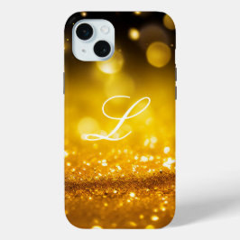 Trendy Modern Monogram Initialen Gele Glitter iPhone 15 Mini Hoesje