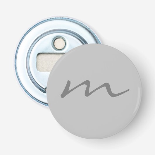 Trendy modern monogram professioneel grijs button flesopener (Voorkant)