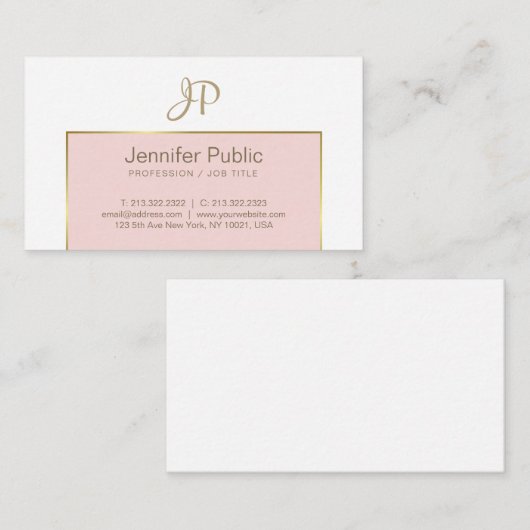 Trendy Modern Monogram roze goudwitte schone vlek Visitekaartje (Voorkant / Achterkant)