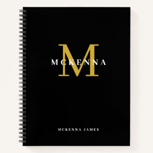 Trendy Modern Monogram Zwarte Goud Initiële Naam Notitieboek