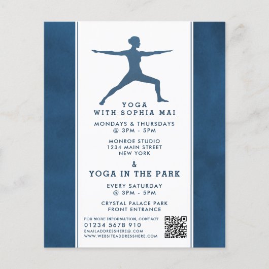 Trendy Modern Navy Blue Yoga Class Adverteren Flyer (Voorkant)