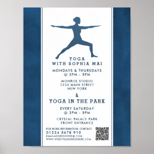 Trendy Modern Navy Blue Yoga Class Adverteren Poster