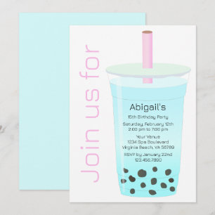Trendy Modern Pink and Blue Boba Tea Birthday Kaart