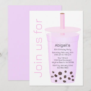 Trendy Modern Pink and Lavender Boba Tea Birthday Kaart