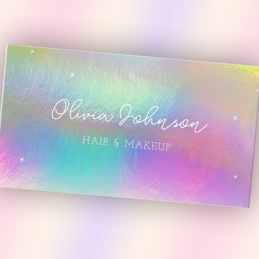Trendy Modern Pink Blue Holographic Visitekaartje