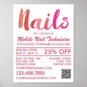 Trendy Modern Pink Nail Technicien, Nail Salon Poster