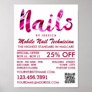 Trendy Modern Pink Nail Technicien, Nail Salon Poster