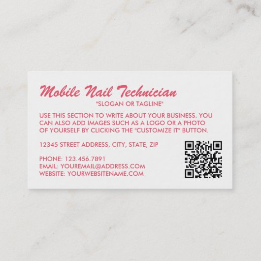 Trendy Modern Pink Nail Technicus Visitekaartje (Achterkant)