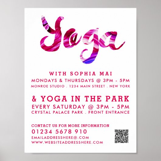 Trendy Modern Pink Yoga Class Adverteren Poster (Voorkant)
