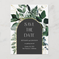 Trendy Modern QR code Greenery foliage save date