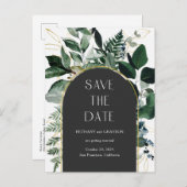 Trendy Modern QR code Greenery foliage save date Aankondigingskaart (Voorkant / Achterkant)