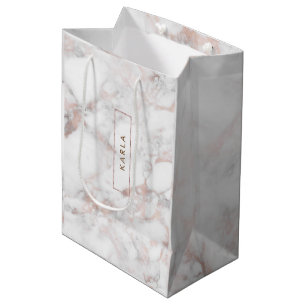 Trendy Modern Roos-gold Faux Marble Medium Cadeauzakje