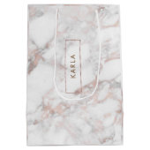 Trendy Modern Roos-gold Faux Marble Medium Cadeauzakje (Achterkant)