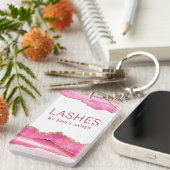 Trendy Modern Roze Agate Lash Extensions Beauty Sleutelhanger (Voorkant Rechts)