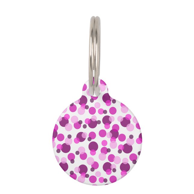Trendy Modern Roze en Paarse Polka Dot Pattern Huisdierpenning (Voorkant)