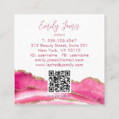 Trendy Modern Roze Manuscript Agate QR Code Vierkante Visitekaartje (Achterkant)
