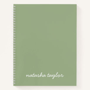 Trendy Modern Sage Green Script Monogram Name Notitieboek