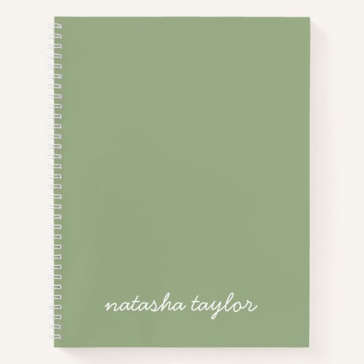 Trendy Modern Sage Green Script Monogram Name Notitieboek (Voorkant)