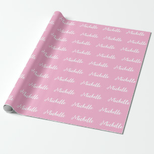 Trendy Modern Script Custom Name Roze en Wit Cadeaupapier