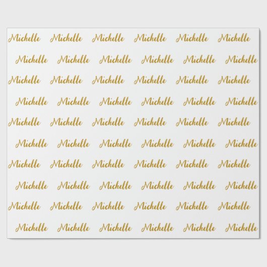 Trendy Modern Script Custom Name wit en goud Cadeaupapier (Vlak)