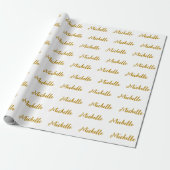 Trendy Modern Script Custom Name wit en goud Cadeaupapier (Uitgerold)