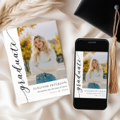 Trendy Modern Script Foto Afstudeer Uitnodiging