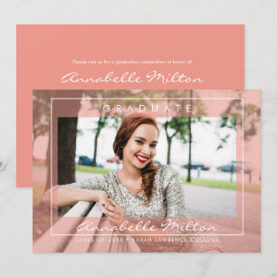 Trendy Modern Script Peach Afstuderen Kaart