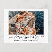 Trendy Modern Script Photo Save the Date Briefkaart (Voorkant)