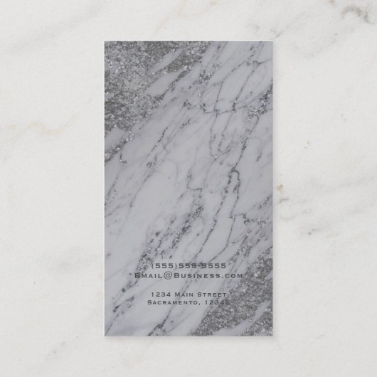 Trendy Modern Silver Glam Chic Marble Elegant Visitekaartje (Achterkant)