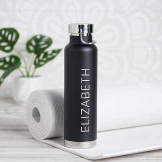 Trendy Modern Simple Personalized Name Black Grey Waterfles