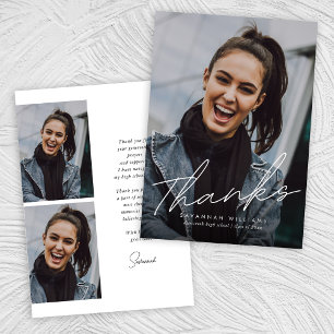 Trendy Modern Simple Script Three Photo Afstuderen Bedankkaart