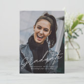 Trendy Modern Simple Script Two Photo Afstuderen Aankondiging (Staand voorkant)