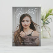 Trendy Modern Simple Script Two Photo Afstuderen Aankondiging (Staand voorkant)