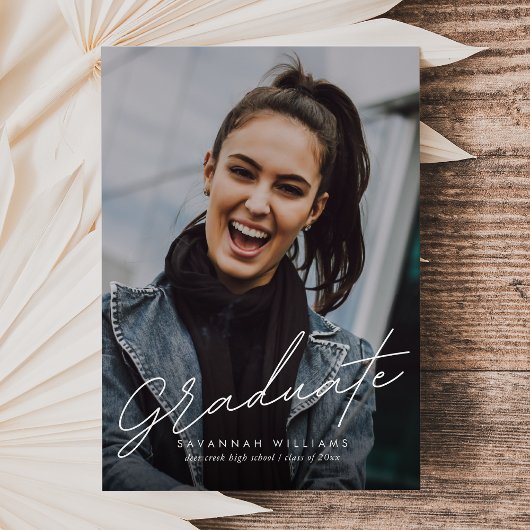 Trendy Modern Simple Script Two Photo Afstuderen Kaart