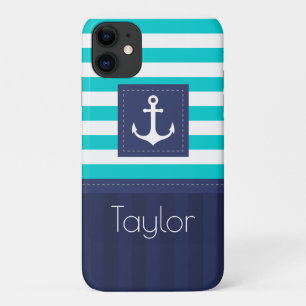 Trendy Modern Striped Nautical Design Custom iPhone 11 Hoesje