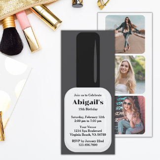 Trendy Modern White & Black Nail Poolse verjaardag Kaart