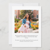 Trendy Modern White Script Foto Afstuderen Aankondiging (Achterkant)