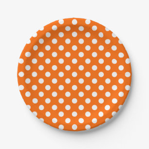 Trendy Modern Wit Polkadots op Oranje Papieren Bordje
