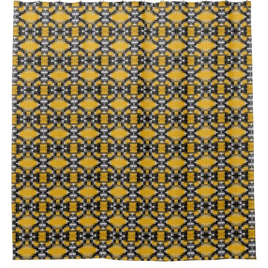 Trendy Modern Yellow Black Mosaic Pattern Douchegordijn (Voorkant)