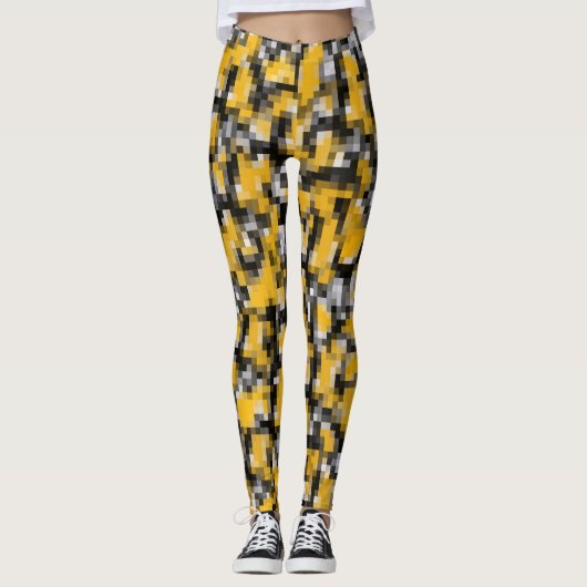 Trendy Modern Yellow Black Mosaic Pattern Leggings (Voorkant)