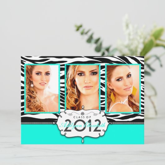 Trendy Modern Zebra Striped Afstuderen Invitation Kaart (Staand voorkant)