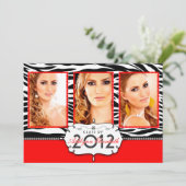 Trendy Modern Zebra Striped Afstuderen Invitation Kaart (Staand voorkant)