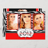 Trendy Modern Zebra Striped Afstuderen Invitation Kaart (Voorkant / Achterkant)