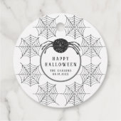 Trendy Modern Zwart Wit Spinnenweb Halloween Bedankjes Labels (Achterkant)